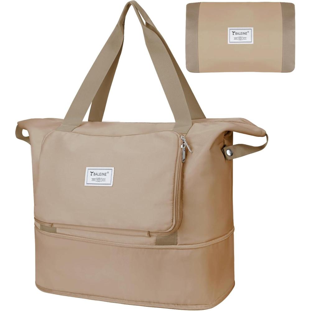 imageBALEINE Travel Tote Bag for Women Weekender Carryon Tote Large Duffel Bag Gym Bag Overnight Bag with Wet CompartmentBeige