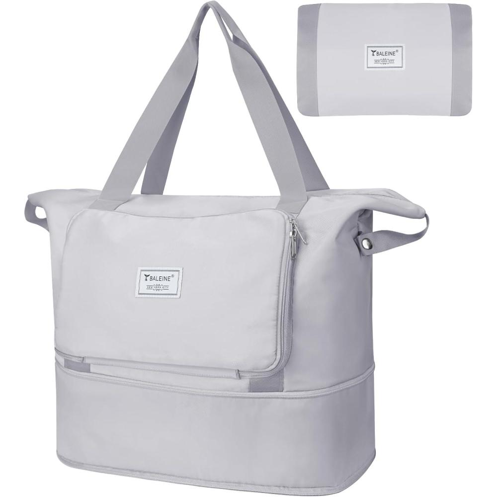 imageBALEINE Travel Tote Bag for Women Weekender Carryon Tote Large Duffel Bag Gym Bag Overnight Bag with Wet CompartmentGrey