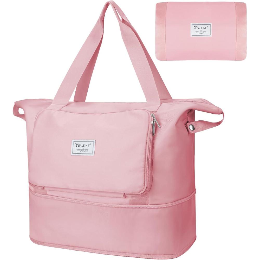 imageBALEINE Travel Tote Bag for Women Weekender Carryon Tote Large Duffel Bag Gym Bag Overnight Bag with Wet CompartmentPink