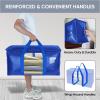 BALEINE 6-Pack Oversized Moving Bags with Reinforced Handles, Heavy-Duty Storage Tote for Clothes, Moving Supplies (Color Stripe with Window, 6-Pack)(Blue)