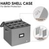BALEINE China Storage Containers, Sturdy Quilted Wine Glass Storage, Plate Organizer with Carry Handles, Moving Boxes for Dishes, Cups, Mugs and Stemware (Plate Mug Combo, Soft Shell Cream)(Grey)