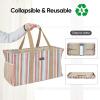 BALEINE Extra Large Utility Tote Bag with Wire Frame for Storage (Black, 22”x12”x10”)(Color Stripe)