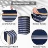 BALEINE Laundry Hamper with Lid, Tall Laundry Baskets with Bamboo Pull Handles, Large Laundry Bin with Internal Support (36 Gal/140L, Grey)(Blue Pinstripe)