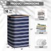 BALEINE Laundry Hamper with Lid, Tall Laundry Baskets with Bamboo Pull Handles, Large Laundry Bin with Internal Support (36 Gal/140L, Grey)(Blue Pinstripe)