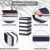 BALEINE Laundry Hamper with Lid, Tall Laundry Baskets with Bamboo Pull Handles, Large Laundry Bin with Internal Support (36 Gal/140L, Grey)(Blue Stripe)