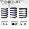 BALEINE Laundry Hamper with Lid, Tall Laundry Baskets with Bamboo Pull Handles, Large Laundry Bin with Internal Support (36 Gal/140L, Grey)(Blue Stripe)
