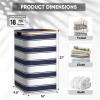 BALEINE Laundry Hamper with Lid, Tall Laundry Baskets with Bamboo Pull Handles, Large Laundry Bin with Internal Support (36 Gal/140L, Grey)(Blue Stripe)