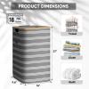 BALEINE Laundry Hamper with Lid, Tall Laundry Baskets with Bamboo Pull Handles, Large Laundry Bin with Internal Support (36 Gal/140L, Grey)(Grey Pinstripe)