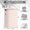 BALEINE Laundry Hamper with Lid, Tall Laundry Baskets with Bamboo Pull Handles, Large Laundry Bin with Internal Support (36 Gal/140L, Grey)(Pink Pinstripe)