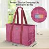 BALEINE Soft 9 Gallon Extra Large Utility Tote, Foldable Reusable Storage Bag (Color Stripe)(Berry Pink)