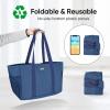 BALEINE Soft 9 Gallon Extra Large Utility Tote, Foldable Reusable Storage Bag (Color Stripe)(Denim Blue)