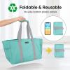BALEINE Soft 9 Gallon Extra Large Utility Tote, Foldable Reusable Storage Bag (Color Stripe)(Sea Green)