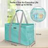 BALEINE Soft 9 Gallon Extra Large Utility Tote, Foldable Reusable Storage Bag (Color Stripe)(Sea Green)