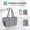 BALEINE Soft 9 Gallon Extra Large Utility Tote, Foldable Reusable Storage Bag (Color Stripe)(Winter Gray)