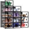 BALEINE 12 Pack Stackable Shoe Storage Boxes Fit Size 11, Thickened Clear Shoe Box Bins with Lids, Plastic Foldable Organizer Sneaker Storage Containers (X-Large, White)(Black)