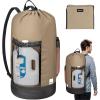 BALEINE 120L Laundry Bag Backpack, 900D Oxford Fabric Large Travel Laundry Bags with Shoulder Straps and 2 Mesh Pockets for College Dorm, Apartment, Laundromat (Gray, 120L)(Khaki)