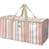 BALEINE Extra Large Storage Tote with Zippers & Carrying Handles, Heavy-Duty Oxford Fabric Moving Bags for Laundry, Space Saving, Storage, Spring Stroll(Color Stripe)