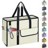 BALEINE Large Utility Tote Bag with Reinforced Bottom, Multi Pockets Foldable Tote Bag for Nurse, Travel, Work(Beige)