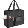 BALEINE Large Utility Tote Bag with Reinforced Bottom, Multi Pockets Foldable Tote Bag for Nurse, Travel, Work(Black)