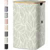 BALEINE Laundry Hamper with Lid, Tall Laundry Baskets with Bamboo Pull Handles, Large Laundry Bin with Internal Support (36 Gal/140L, Grey)(Antique Foliage)