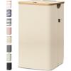 BALEINE Laundry Hamper with Lid, Tall Laundry Baskets with Bamboo Pull Handles, Large Laundry Bin with Internal Support (36 Gal/140L, Grey)(Beige)