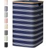 BALEINE Laundry Hamper with Lid, Tall Laundry Baskets with Bamboo Pull Handles, Large Laundry Bin with Internal Support (36 Gal/140L, Grey)(Blue Pinstripe)