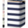 BALEINE Laundry Hamper with Lid, Tall Laundry Baskets with Bamboo Pull Handles, Large Laundry Bin with Internal Support (36 Gal/140L, Grey)(Blue Stripe)