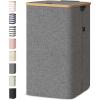 BALEINE Laundry Hamper with Lid, Tall Laundry Baskets with Bamboo Pull Handles, Large Laundry Bin with Internal Support (36 Gal/140L, Grey)(Grey)
