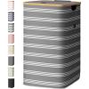 BALEINE Laundry Hamper with Lid, Tall Laundry Baskets with Bamboo Pull Handles, Large Laundry Bin with Internal Support (36 Gal/140L, Grey)(Grey Pinstripe)
