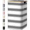 BALEINE Laundry Hamper with Lid, Tall Laundry Baskets with Bamboo Pull Handles, Large Laundry Bin with Internal Support (36 Gal/140L, Grey)(Grey Stripe)