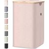 BALEINE Laundry Hamper with Lid, Tall Laundry Baskets with Bamboo Pull Handles, Large Laundry Bin with Internal Support (36 Gal/140L, Grey)(Pink)