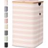 BALEINE Laundry Hamper with Lid, Tall Laundry Baskets with Bamboo Pull Handles, Large Laundry Bin with Internal Support (36 Gal/140L, Grey)(Pink Pinstripe)
