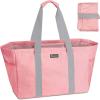 BALEINE Soft 9 Gallon Extra Large Utility Tote, Foldable Reusable Storage Bag (Color Stripe)(Peach Pink)