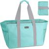 BALEINE Soft 9 Gallon Extra Large Utility Tote, Foldable Reusable Storage Bag (Color Stripe)(Sea Green)