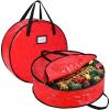 BALEINE Wreath Storage Container, 2 Pack Christmas Wreath Storage Bag with Tear Resistant PE Material and Reinforced Handle for Holiday Xmas (Green, 30″x8″)(Red)