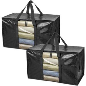 BALEINE 6-Pack Oversized Moving Bags with Reinforced Handles, Heavy-Duty Storage Tote for Clothes, Moving Supplies (Color Stripe with Window, 6-Pack)(Black)