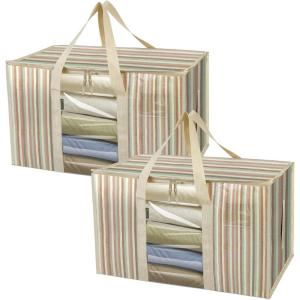BALEINE 6-Pack Oversized Moving Bags with Reinforced Handles, Heavy-Duty Storage Tote for Clothes, Moving Supplies (Color Stripe with Window, 6-Pack)(Color Stripe)
