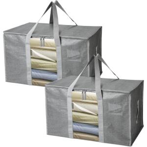 BALEINE 6-Pack Oversized Moving Bags with Reinforced Handles, Heavy-Duty Storage Tote for Clothes, Moving Supplies (Color Stripe with Window, 6-Pack)(Gray w/ Window)