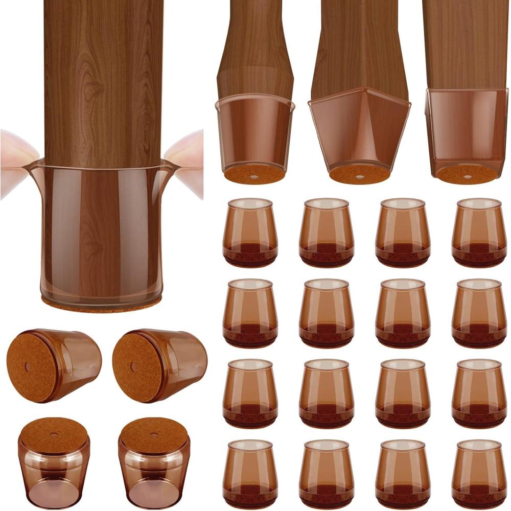 imageBALEINE 16 Pack Silicone Chair Leg Floor Protectors Stool Leg Protectors Cap NonSlip Chair Leg Caps for Hardwood Floors Clear ampamp Small Square 16 PackBrown  Small