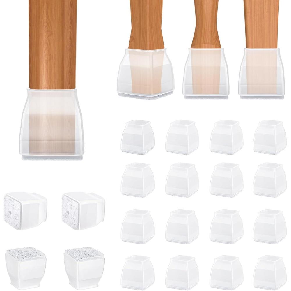 imageBALEINE 16 Pack Silicone Chair Leg Floor Protectors Stool Leg Protectors Cap NonSlip Chair Leg Caps for Hardwood Floors Clear ampamp Small Square 16 PackClear  Small Square