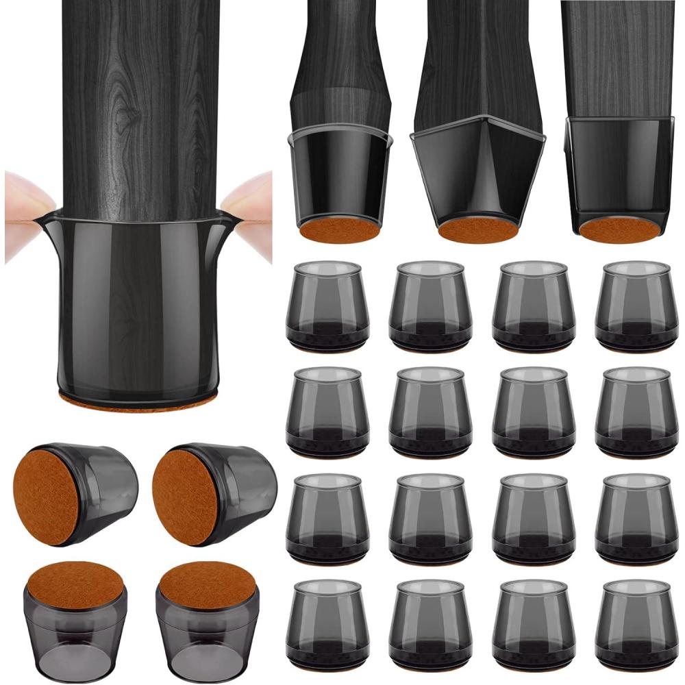 imageBALEINE 16 Pack Silicone Chair Leg Floor Protectors Stool Leg Protectors Cap NonSlip Chair Leg Caps for Hardwood Floors Clear ampamp Small Square 16 PackBlack  Large