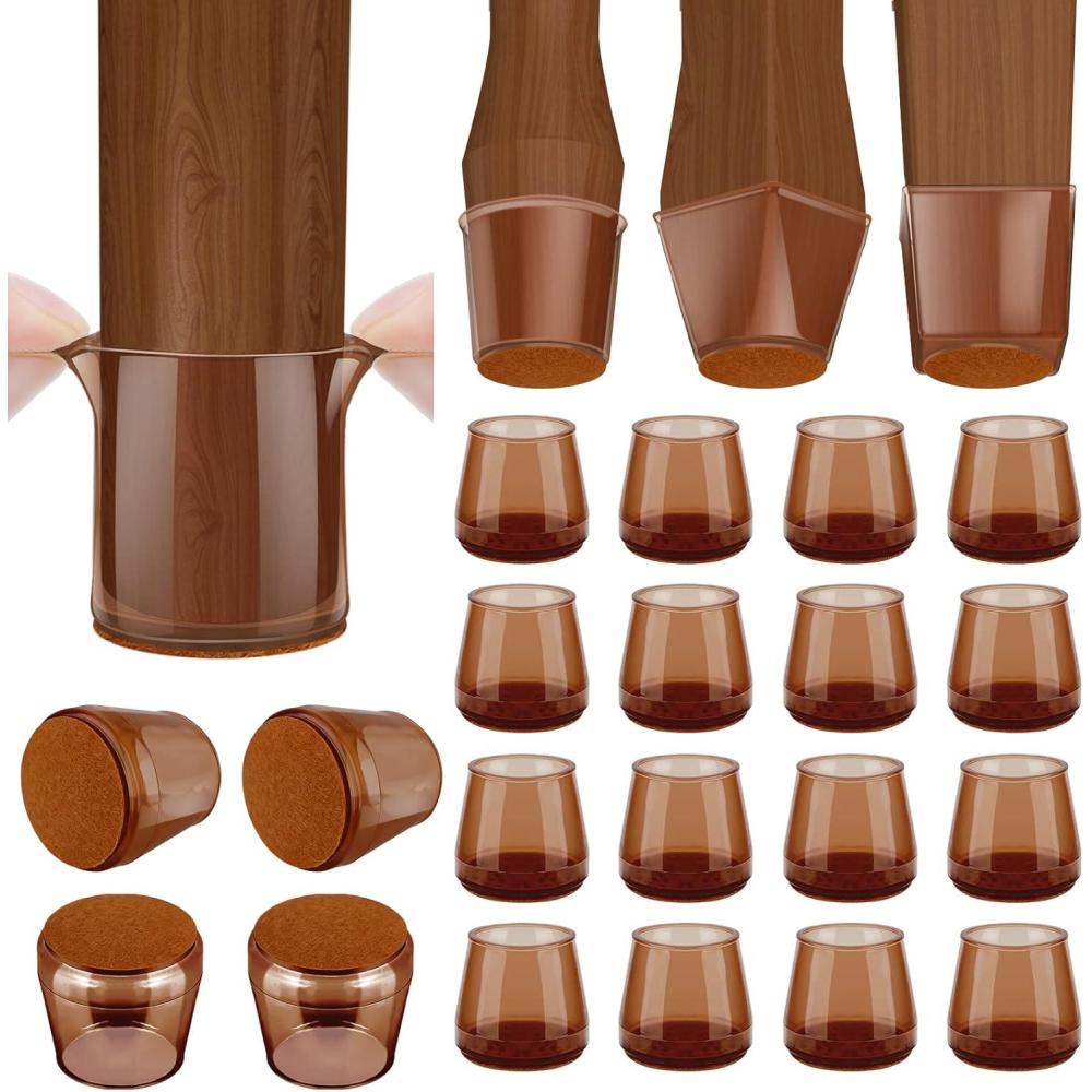 imageBALEINE 16 Pack Silicone Chair Leg Floor Protectors Stool Leg Protectors Cap NonSlip Chair Leg Caps for Hardwood Floors Clear ampamp Small Square 16 PackBrown  XLarge