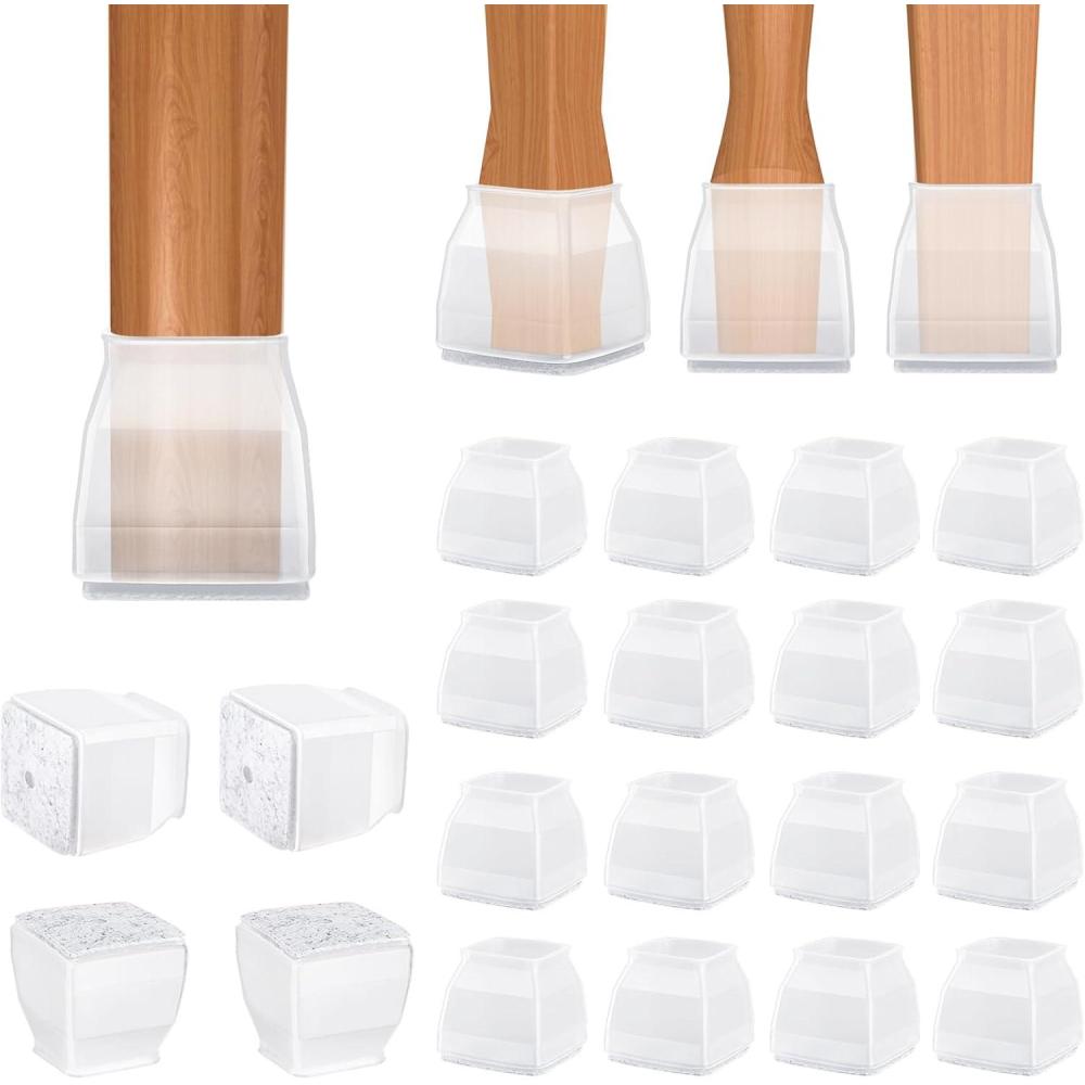 imageBALEINE 16 Pack Silicone Chair Leg Floor Protectors Stool Leg Protectors Cap NonSlip Chair Leg Caps for Hardwood Floors Clear ampamp Small Square 16 PackClear  Large Square