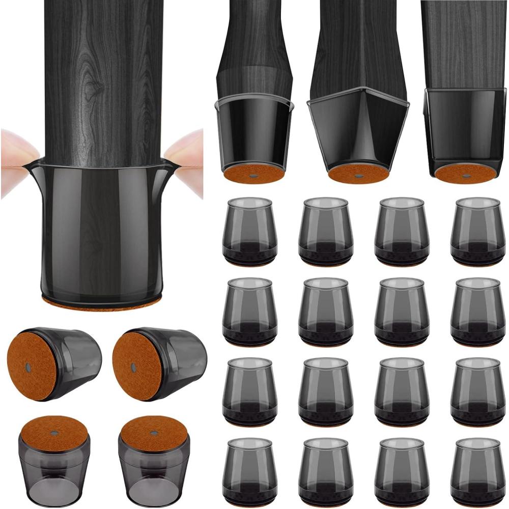 imageBALEINE 16 Pack Silicone Chair Leg Floor Protectors Stool Leg Protectors Cap NonSlip Chair Leg Caps for Hardwood Floors Clear ampamp Small Square 16 PackBlack  Small