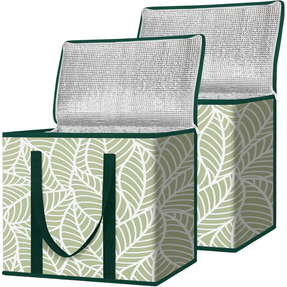 imageBALEINE 2Pk Insulated Reusable Grocery Bags Collapsible Cooler Bag for Groceries Heavy Duty Large Insulated Bag 16x9x13 Spring StrollAntique Foliage
