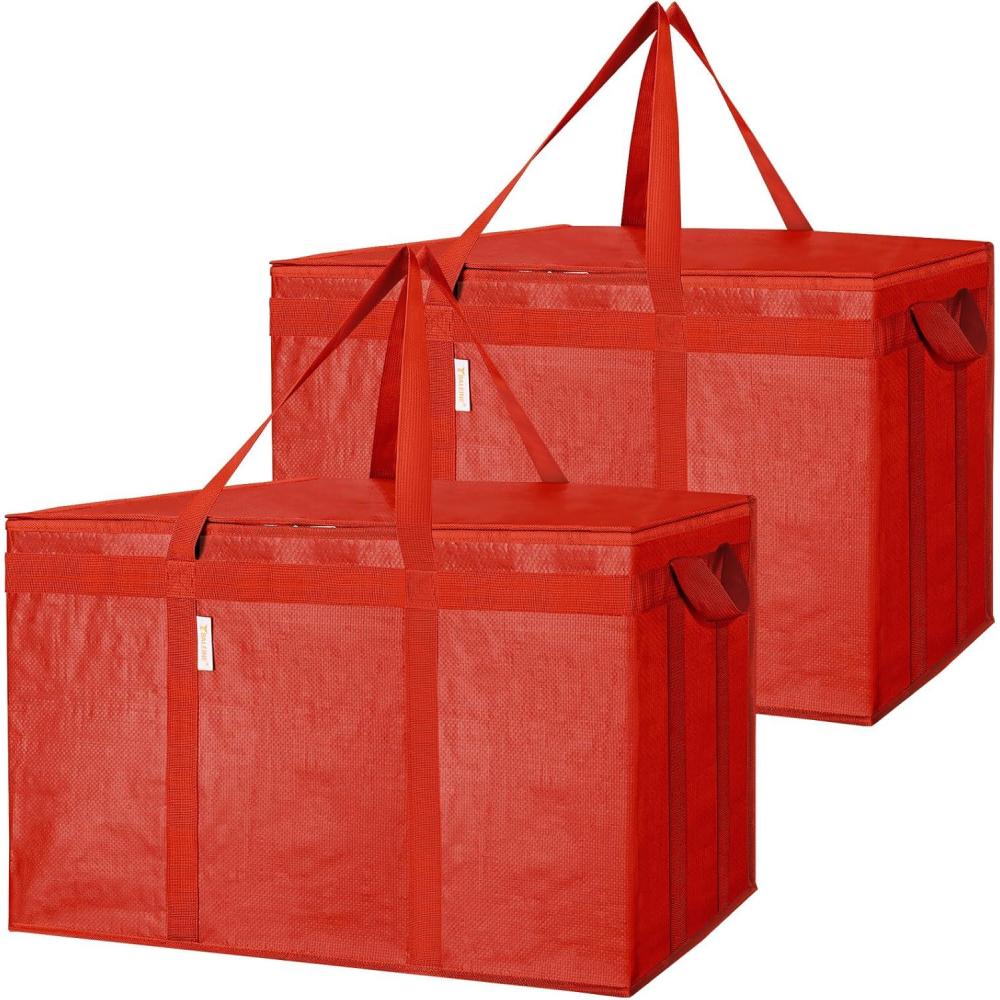 imageBALEINE 2Pk Insulated Reusable Grocery Bags Collapsible Cooler Bag for Groceries Heavy Duty Large Insulated Bag 16x9x13 Spring StrollBright Red