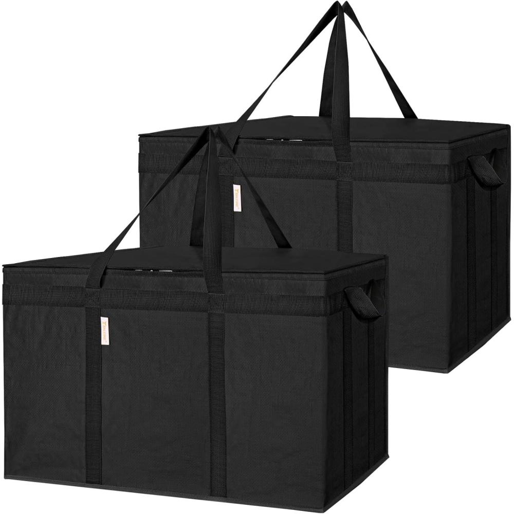 imageBALEINE 2Pk Insulated Reusable Grocery Bags Collapsible Cooler Bag for Groceries Heavy Duty Large Insulated Bag 16x9x13 Spring StrollCharcoal Black