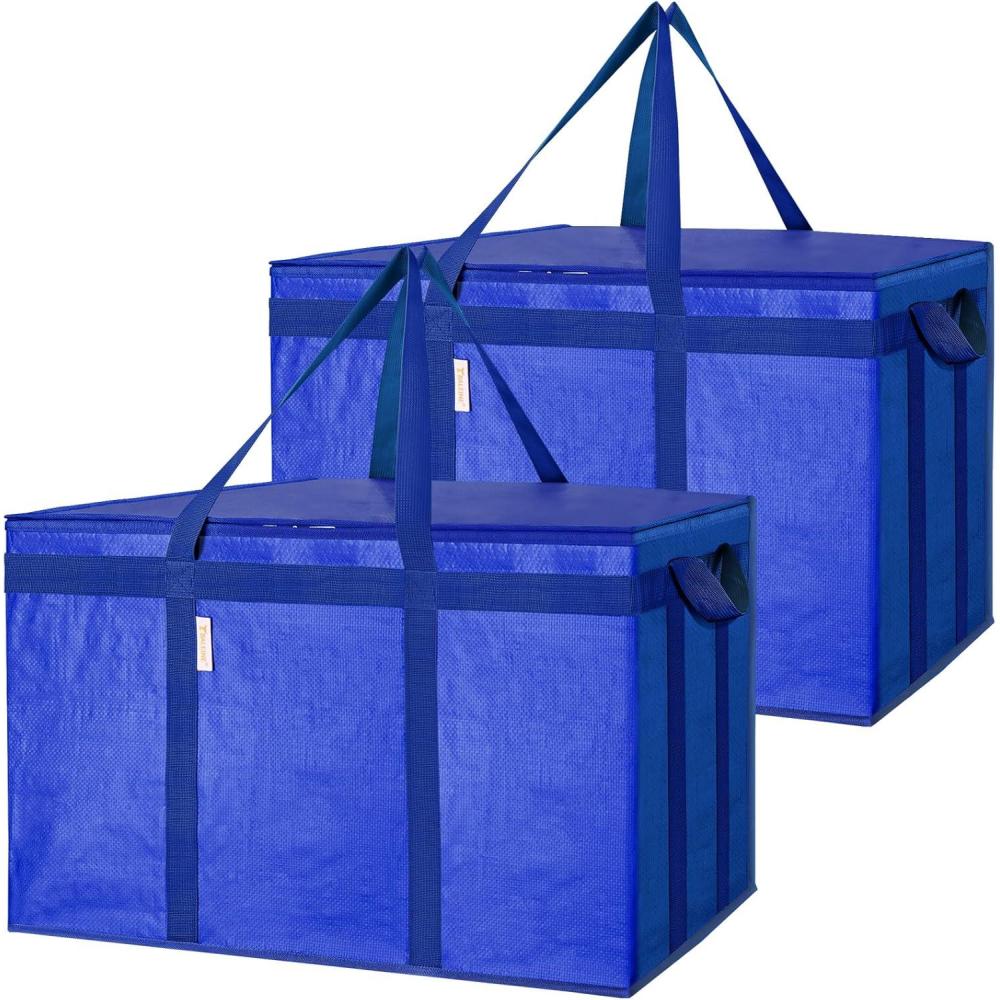 imageBALEINE 2Pk Insulated Reusable Grocery Bags Collapsible Cooler Bag for Groceries Heavy Duty Large Insulated Bag 16x9x13 Spring StrollMidnight Blue