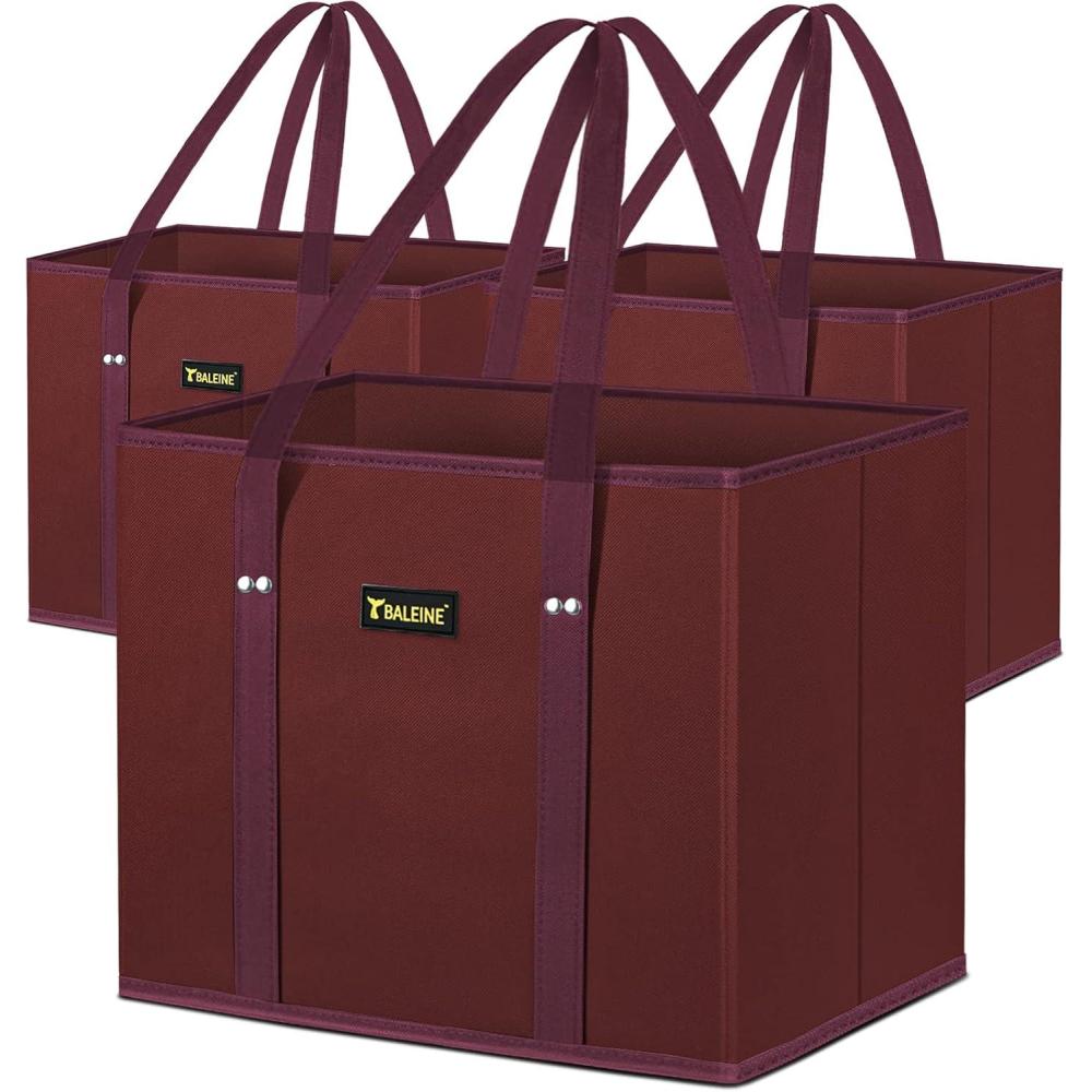 imageBALEINE 3Pk Reusable Grocery Bags Foldable Shopping Bags for Groceries with Reinforced Bottom ampamp Handles BlackRed