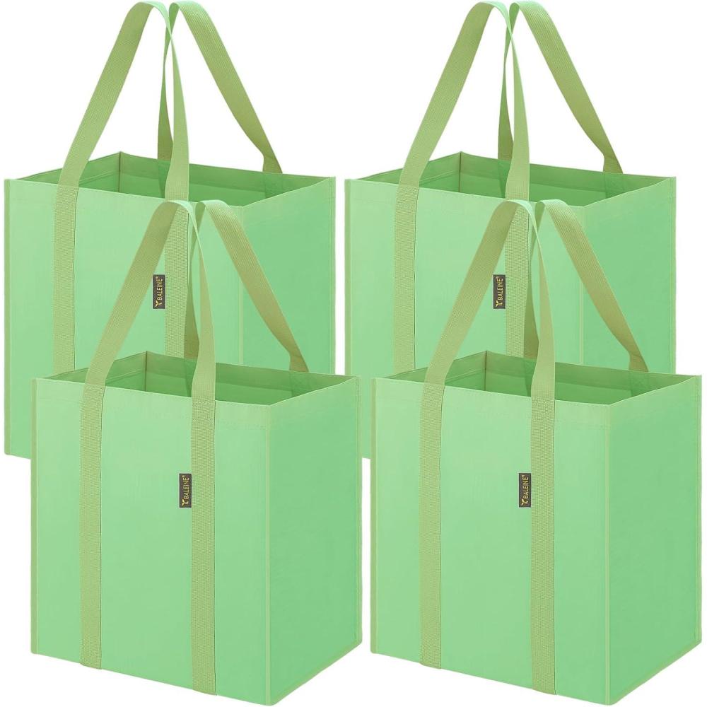 imageBALEINE 4 PK Grocery Bags Reusable Shopping Bags with Reinforced Bottom Heavy Duty Foldable Tote Bags GreyLight Green